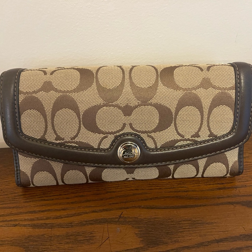 Coach Signature Canvas Wallet in Brown and Tan